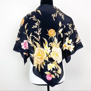 Ellen Tracy Scarf Black Floral Peony Silk